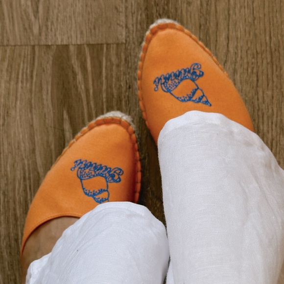 GANNI Canvas Embroidered Summer Espadrilles Orange Size 40 - Picture 4 of 5